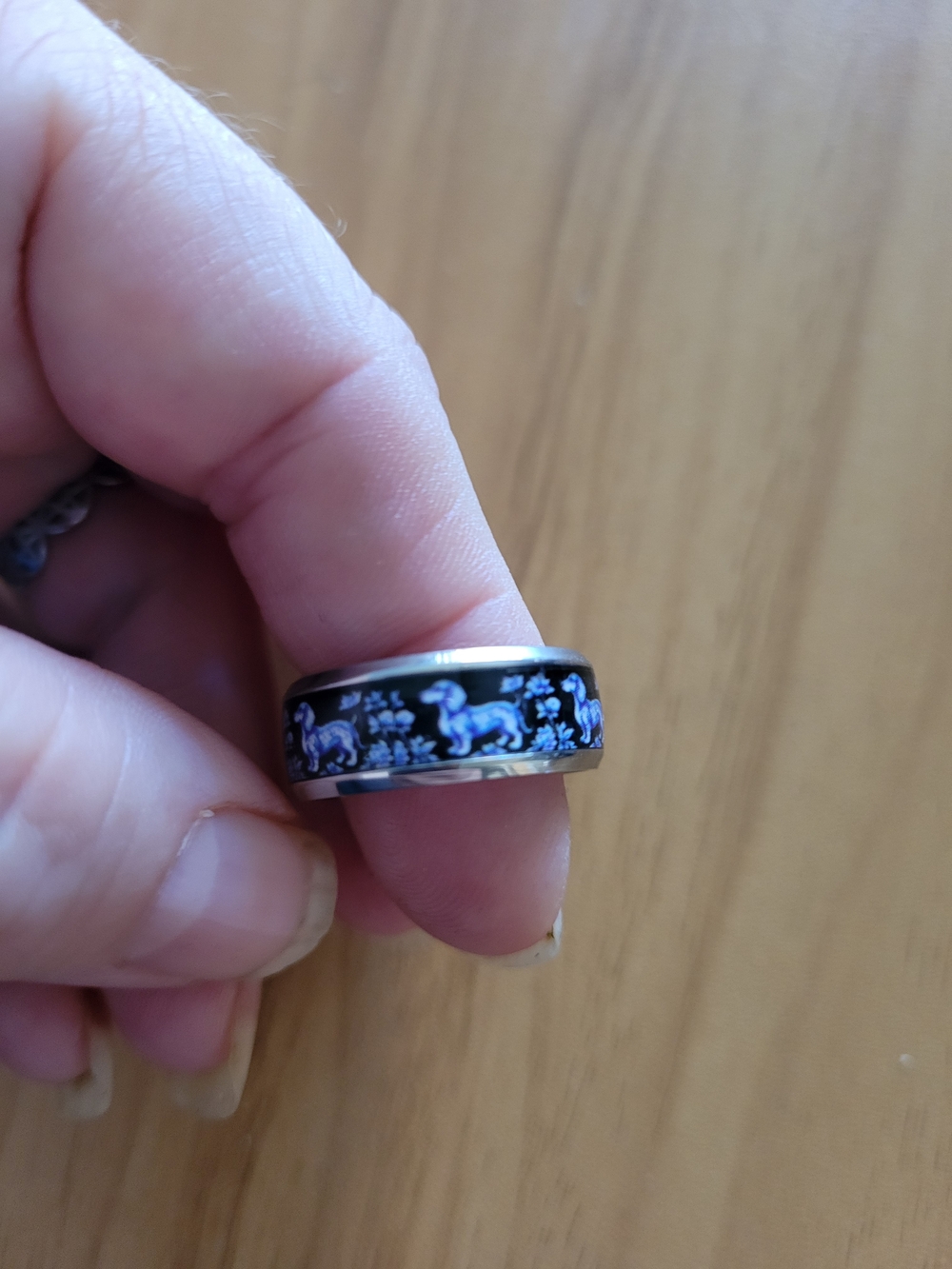👻BUY 1 GET 1 FREE👻Blue Floral Dachshund Pattern Women’s Ring